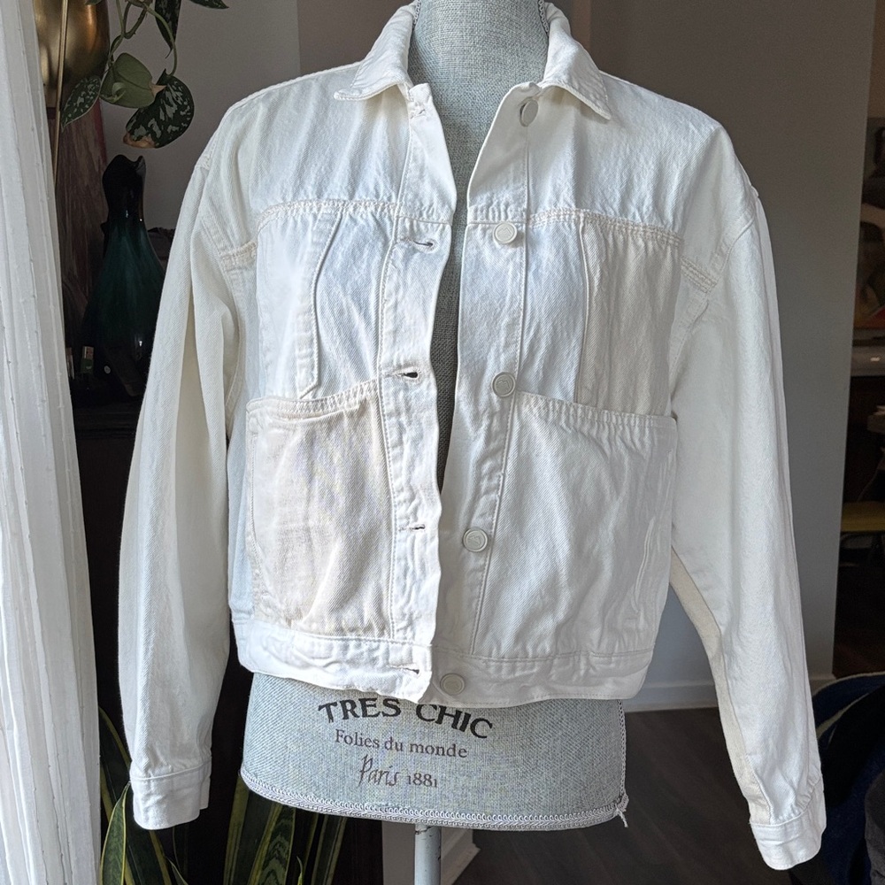 Pull&Bear WRANGLER Off-White & Cream Cropped Denim Jacket